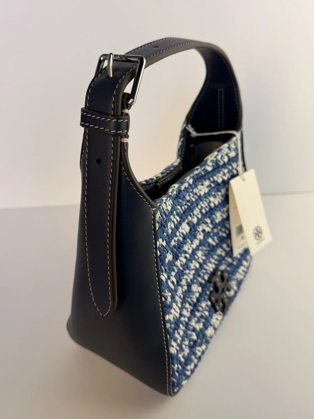 Tory Burch Thea Straw Small Bucket Bag Blue Melange Woven Raffia $458
